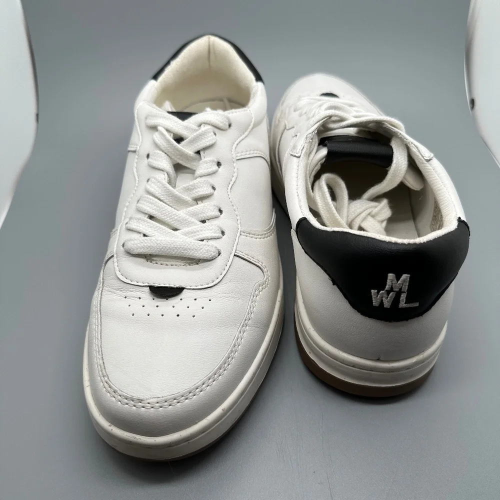 Madewell Court Sneakers in White and black leather Minimalist Unisex Women's 9M - Picture 11 of 16